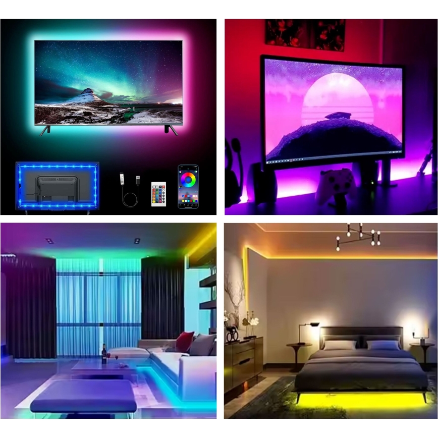 LED RGB Reguliuojama juostelė LED/6W/5V USB 2 m + nuotolinio valdymo pultas