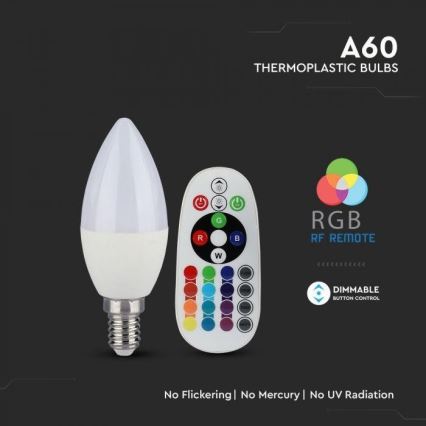 LED RGB reguliuojama lemputė E14/3,5W/230V 6400K + nuotolinio valdymo pultas