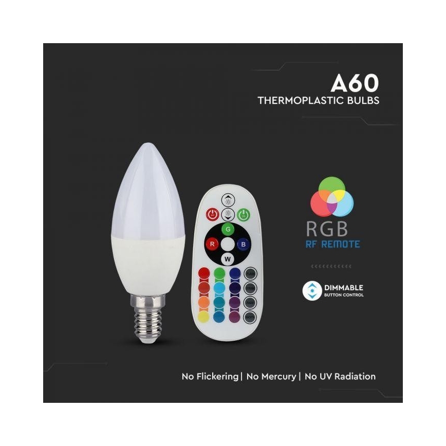LED RGB reguliuojama lemputė E14/3,5W/230V 6400K + nuotolinio valdymo pultas