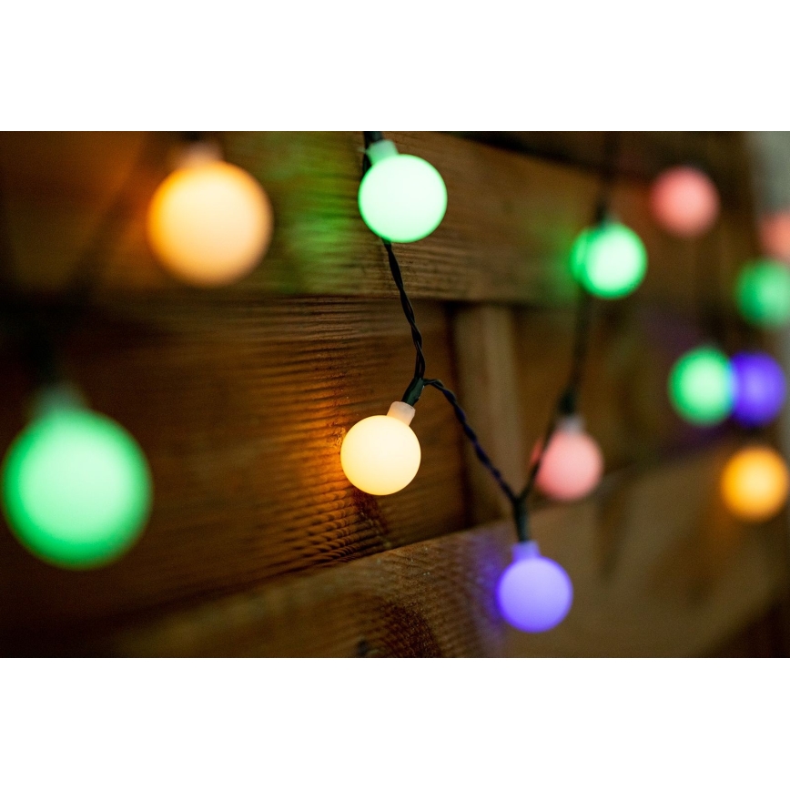 LED RGB Saulės grandinė PARTY 30xLED/1,2V 400 mAh 3,9 m IP44