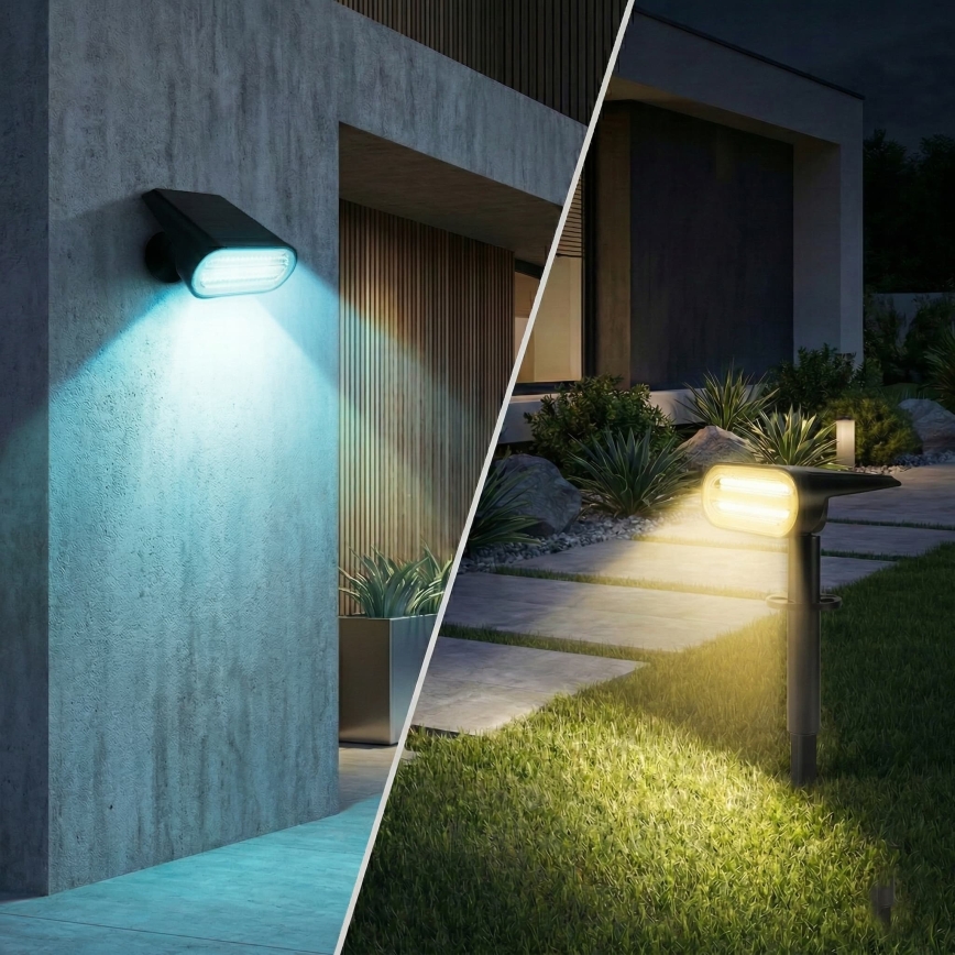 LED RGB saulės lempa 2 viename LED/3,7 V 1200 mAh IP54 juoda