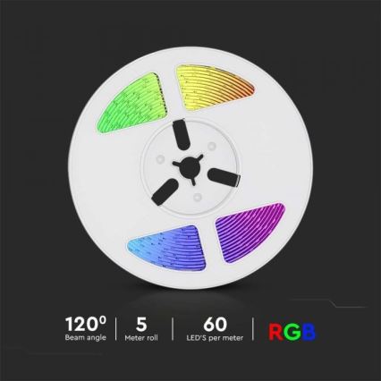 LED RGB šviesos reguliavimas saulės juostelė LED/1,2W/3,7V IP67 5m + nuotolinio valdymo pultas