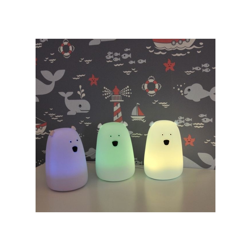 LED RGB Vaikiška jutiklinė lempa BEAR LED/0,8W/5V balta + USB