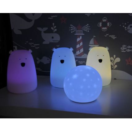 LED RGB Vaikiška jutiklinė lempa BEAR LED/0,8W/5V balta + USB