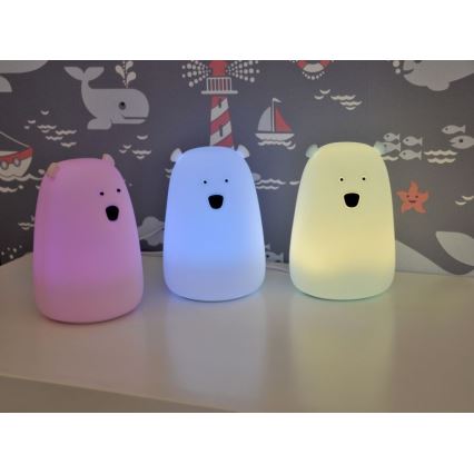 LED RGB Vaikiškas jutiklinė mažas lempa BEAR LED/0,8W/5V mėlyna