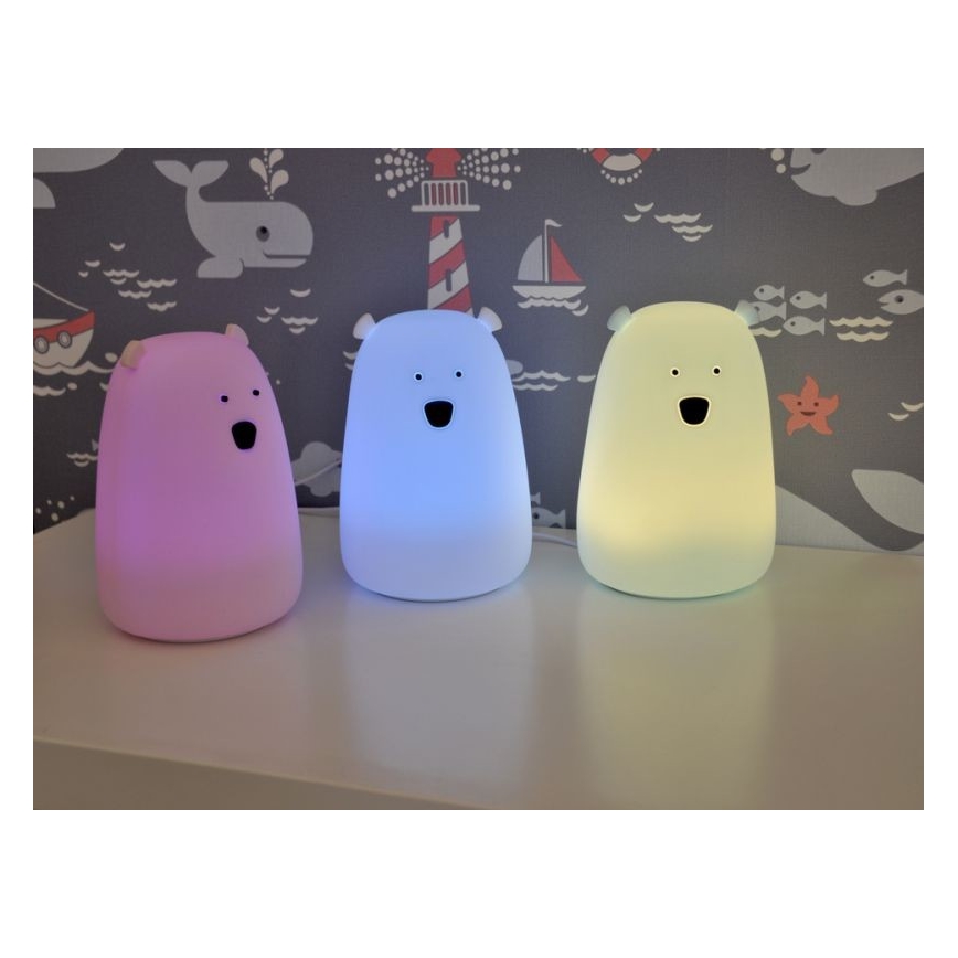 LED RGB Vaikiškas jutiklinė mažas lempa BEAR LED/0,8W/5V mėlyna