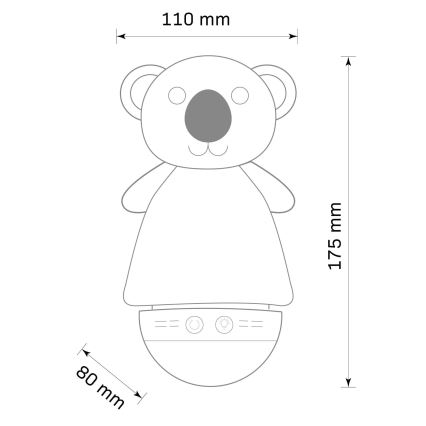 LED RGB Vaikiškas naktinis šviestuvas su melody 3xAAA/5V koala