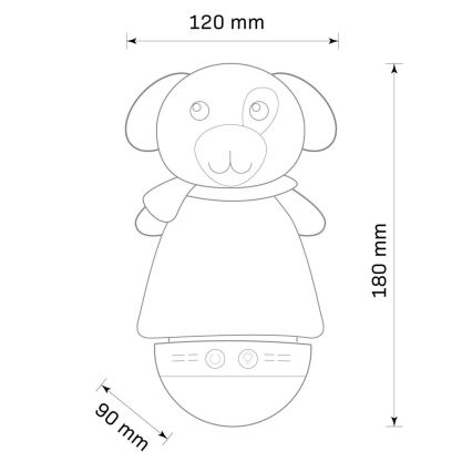 LED RGB Vaikiškas naktinis šviestuvas su melody 3xAAA/5V šuniukas
