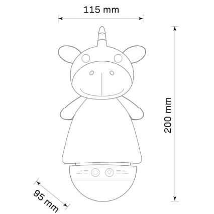 LED RGB Vaikiškas naktinis šviestuvas su melody 3xAAA/5V vienaragis