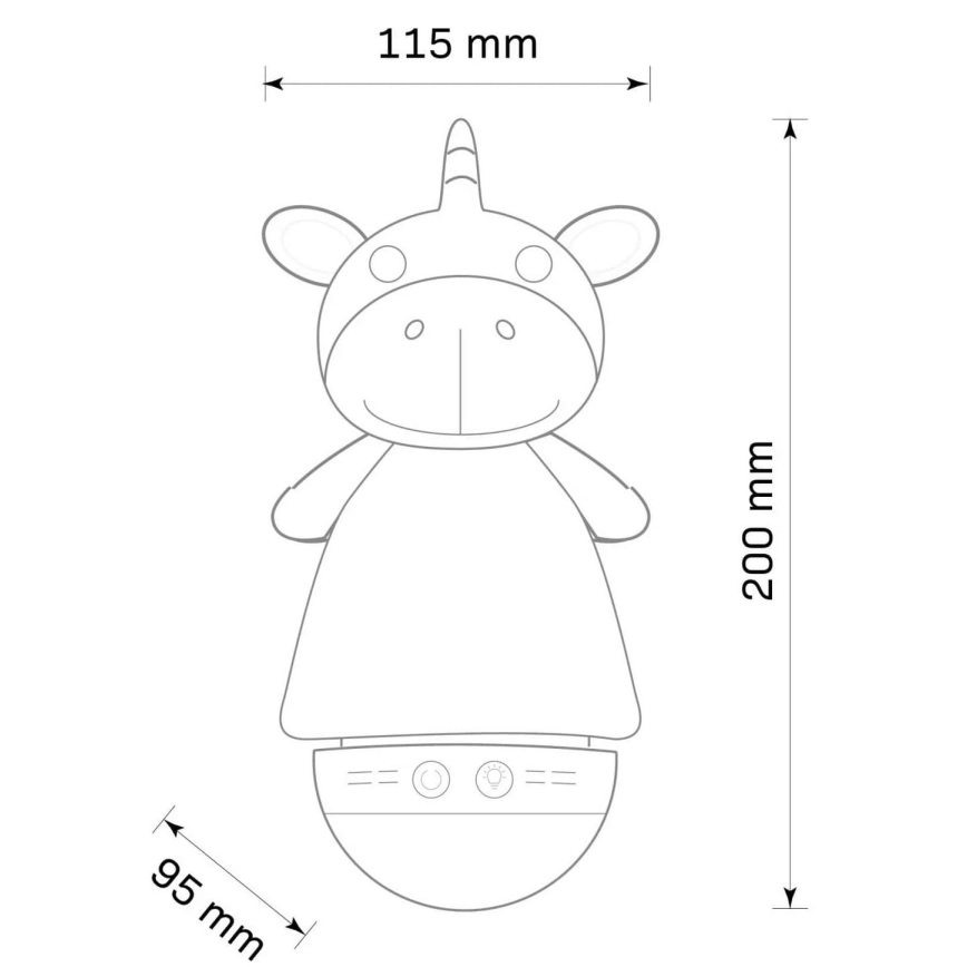 LED RGB Vaikiškas naktinis šviestuvas su melody 3xAAA/5V vienaragis