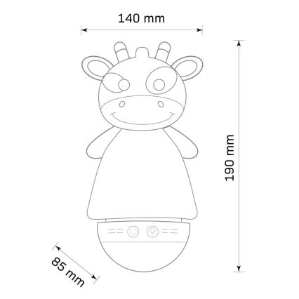 LED RGB Vaikiškas naktinis šviestuvas su melody 3xAAA/5V žirafa