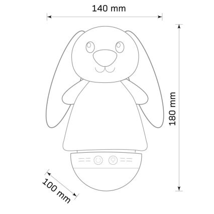 LED RGB Vaikiška naktinė lempa su melodija 3xAAA/5V triušis