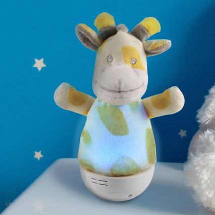 LED RGB Vaikiška naktinė lempa su melodija 3xAAA/5V žirafa