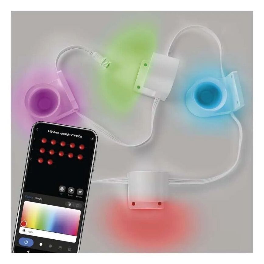 LED RGBIC+CCT Dekoratyvinė grandinėlė su prožektoriumi GoSmart - prailginimas 4xLED/7W/230V 85 cm Wi-Fi Tuya