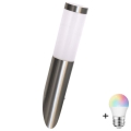 LED RGBW dimeriu reguliuojamas lauko sieninis šviestuvas LIVIA 1xE27/6,5W/230V 2700-6500K Wi-Fi IP44 sidabrinis