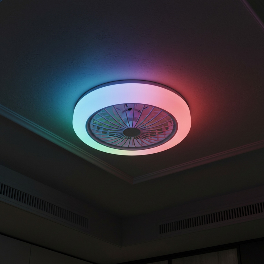 LED pritemdomas lubinis šviestuvas su ventiliatoriumi EGYPT LED/48W/230V 3000–6500K baltas + nuotolinis valdymas