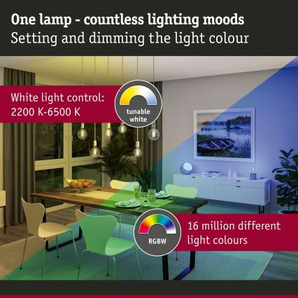 LED RGBW dimeriuojama lemputė FILAMENT E27/6,3W/230V 2200-6500K - Paulmann 29156