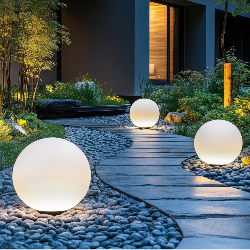 LED RGBW reguliuojama saulės lempa GARDEN BALL LED/5W/3,7V 3000K IP54 2200 mAh skersmuo 30 cm + nuotolinis valdymas