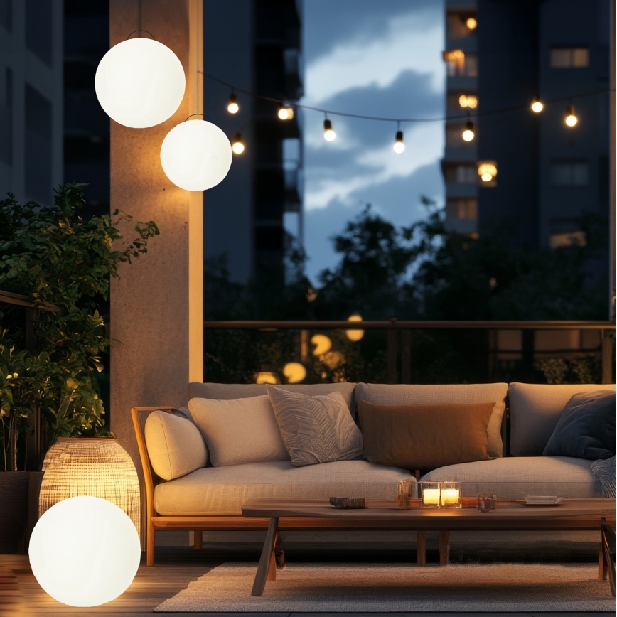 LED RGBW reguliuojama saulės lempa GARDEN BALL LED/5W/3,7V 3000K IP54 2200 mAh skersmuo 30 cm + nuotolinis valdymas