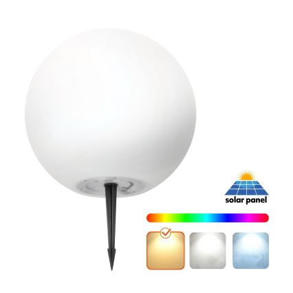 LED RGBW reguliuojamo ryškumo saulės lempa GARDEN BALL LED/5W/3,7V 3000K IP54 2200 mAh Ø 40 cm + nuotolinis pultelis