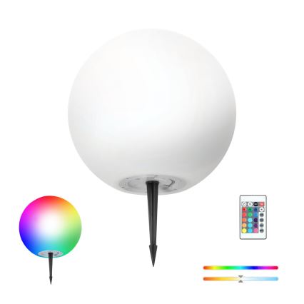 LED RGBW reguliuojamo ryškumo saulės lempa GARDEN BALL LED/5W/3,7V 3000K IP54 2200 mAh Ø 40 cm + nuotolinis pultelis