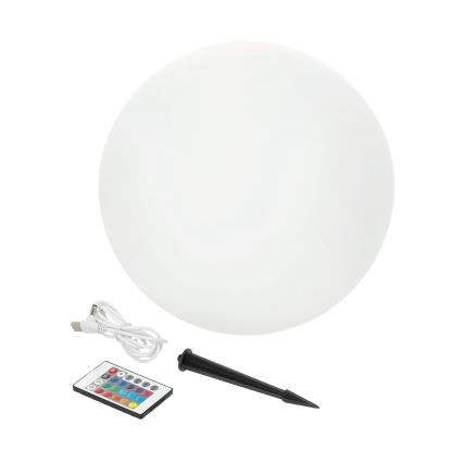 LED RGBW reguliuojamo ryškumo saulės lempa GARDEN BALL LED/5W/3,7V 3000K IP54 2200 mAh Ø 40 cm + nuotolinis pultelis
