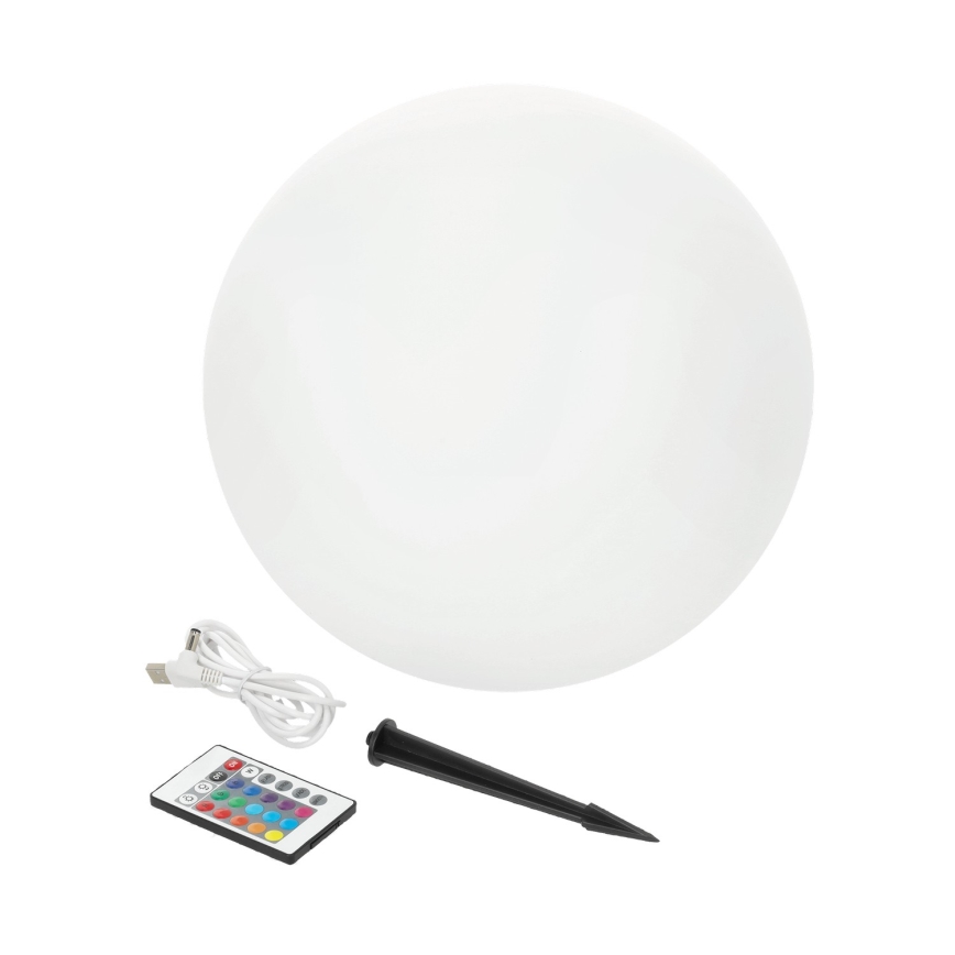 LED RGBW reguliuojamo ryškumo saulės lempa GARDEN BALL LED/5W/3,7V 3000K IP54 2200 mAh Ø 40 cm + nuotolinis pultelis