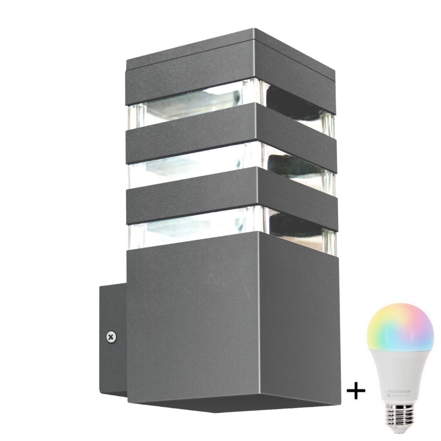 LED RGBW dimeriuojamas lauko sieninis šviestuvas TEKSAS 1xE27/12W/230V 2700-6500K Wi-Fi IP44 antracitas