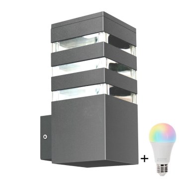 LED RGBW dimeriuojamas lauko sieninis šviestuvas TEKSAS 1xE27/9W/230V 2700-6500K Wi-Fi IP44 antracitas