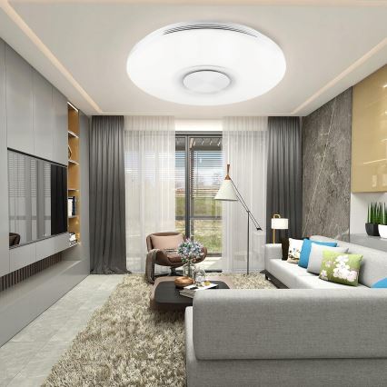 LED RGBW dimeriuojamas lubinis šviestuvas su garsiakalbiu, 60 W, 230 V, 3000–6000 K, skersmuo 40 cm, balta + nuotolinis valdymas