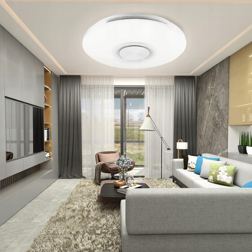 LED RGBW dimeriuojamas lubinis šviestuvas su garsiakalbiu, 60 W, 230 V, 3000–6000 K, skersmuo 40 cm, balta + nuotolinis valdymas