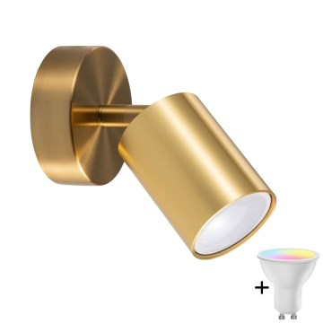 LED RGBW dimeriuojamas sieninis taškinis šviestuvas GOLDIE 1xGU10/4,8W/230V 3000K auksinis + nuotolinis valdymas