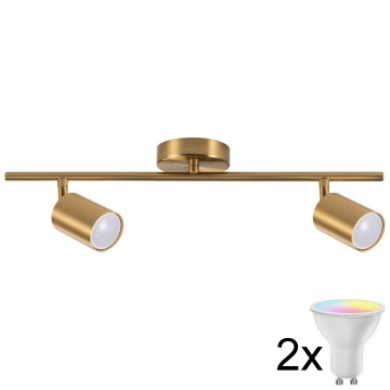 LED RGBW dimeriuojamas taškinis šviestuvas GOLDIE 2xGU10/4,8W/230V 3000K auksinis + nuotolinis valdymas