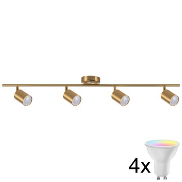 LED RGBW dimeriuojamas taškinis šviestuvas GOLDIE 4xGU10/4,8W/230V 3000K auksinis + nuotolinio valdymo pultelis