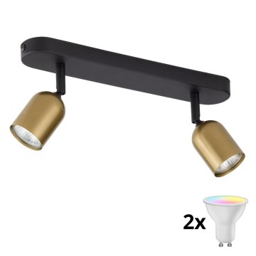 LED RGBW dimeriuojamas taškinis šviestuvas TOP 2xGU10/6,5W/230V 2700-6500K auksinė/juoda