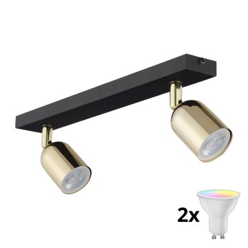 LED RGBW Dimeriuojamas taškinis šviestuvas TOP 2xGU10/6,5W/230V 2700-6500K juodas/auksinis