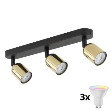LED RGBW Dimeriuojamas taškinis šviestuvas TOP 3xGU10/6,5W/230V 2700-6500K juodas/auksinis