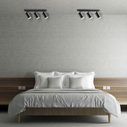 LED RGBW su reguliuojamu šviesumu vonios kambario taškinis šviestuvas TURYN 3xGU10/4,8W/230V 3000K IP44 juodas + nuotolinis valdymas