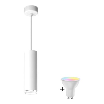 LED RGBW dimeriuojamas vonios kambario pakabinamas šviestuvas ant laido TURYN 1xGU10/6,5W/230V 2700-6500K Wi-Fi IP44 baltas