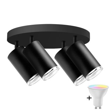 LED RGBW dimeriuojamas vonios kambario taškinis šviestuvas TURYN 4xGU10/4,8W/230V 3000K IP44 juodas + nuotolinio valdymo pultas