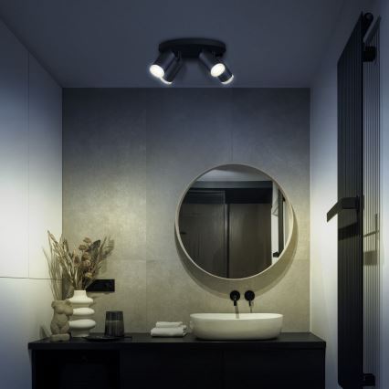 LED RGBW dimeriuojamas vonios kambario taškinis šviestuvas TURYN 4xGU10/4,8W/230V 3000K IP44 juodas + nuotolinio valdymo pultas