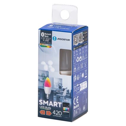 LED RGBW Reguliuojama lemputė C37 E27/4,9W/230V 2700-6500K - Aigostar