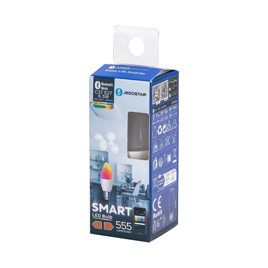 LED RGBW Reguliuojama lemputė C37 E27/6,5W/230V 2700-6500K - Aigostar