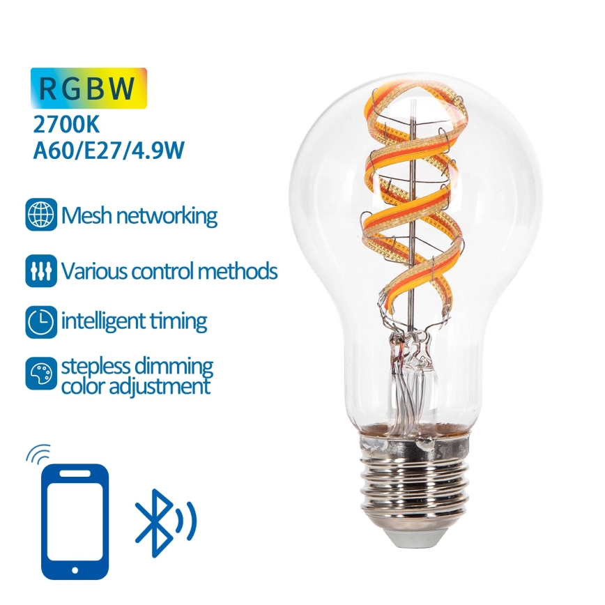 LED RGBW Reguliuojama lemputė FILAMENT MESH Išmanus A60 E27/4,9W/230V 2700K - Aigostar