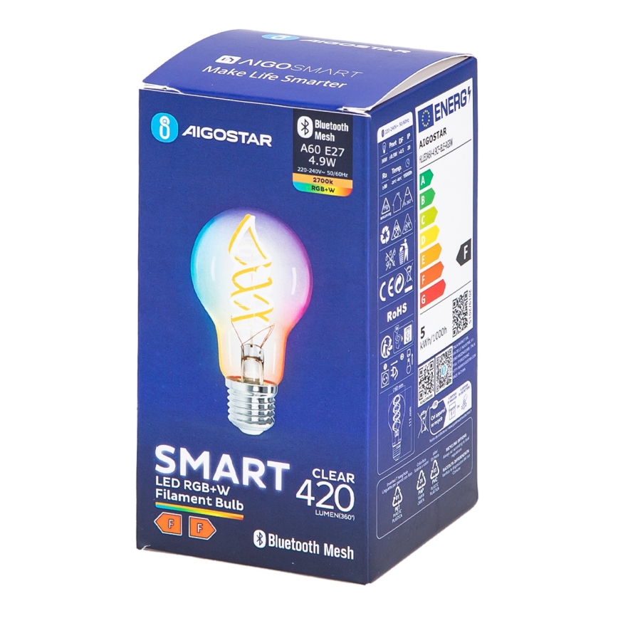 LED RGBW Reguliuojama lemputė FILAMENT MESH Išmanus A60 E27/4,9W/230V 2700K - Aigostar