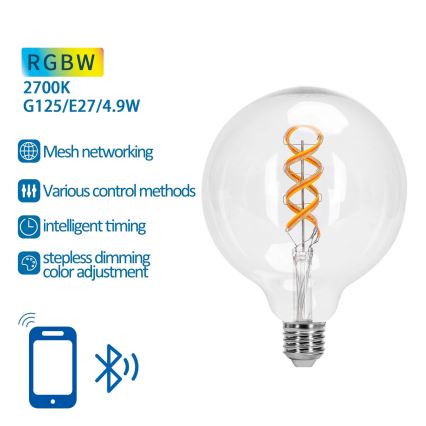 LED RGBW Reguliuojama lemputė FILAMENT MESH Išmanus G125 E27/4,9W/230V 2700K - Aigostar