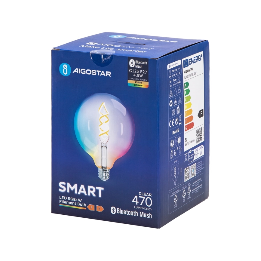 LED RGBW Reguliuojama lemputė FILAMENT MESH Išmanus G125 E27/4,9W/230V 2700K - Aigostar