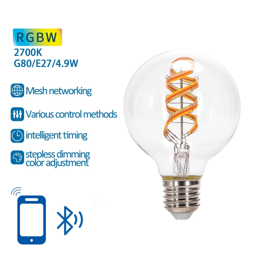 LED RGBW Reguliuojama lemputė FILAMENT MESH Išmanus G80 E27/4,9W/230V 2700K - Aigostar