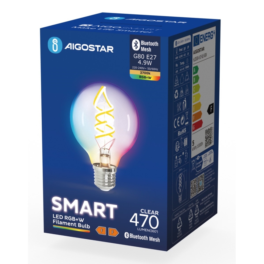 LED RGBW Reguliuojama lemputė FILAMENT MESH Išmanus G80 E27/4,9W/230V 2700K - Aigostar