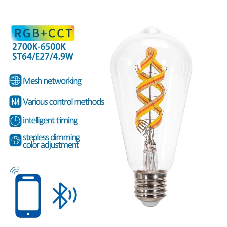 LED RGBW Reguliuojama lemputė FILAMENT MESH Išmanus ST64 E27/4,9W/230V 2700-6500K - Aigostar